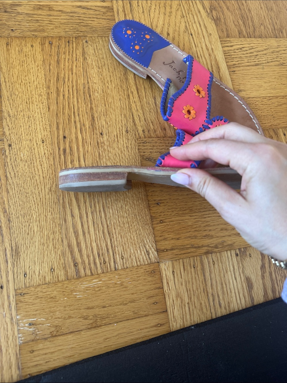 Jack Rogers | Navajo Sandals leather whipstitch blue pink 8.5 - Picture 4 of 5